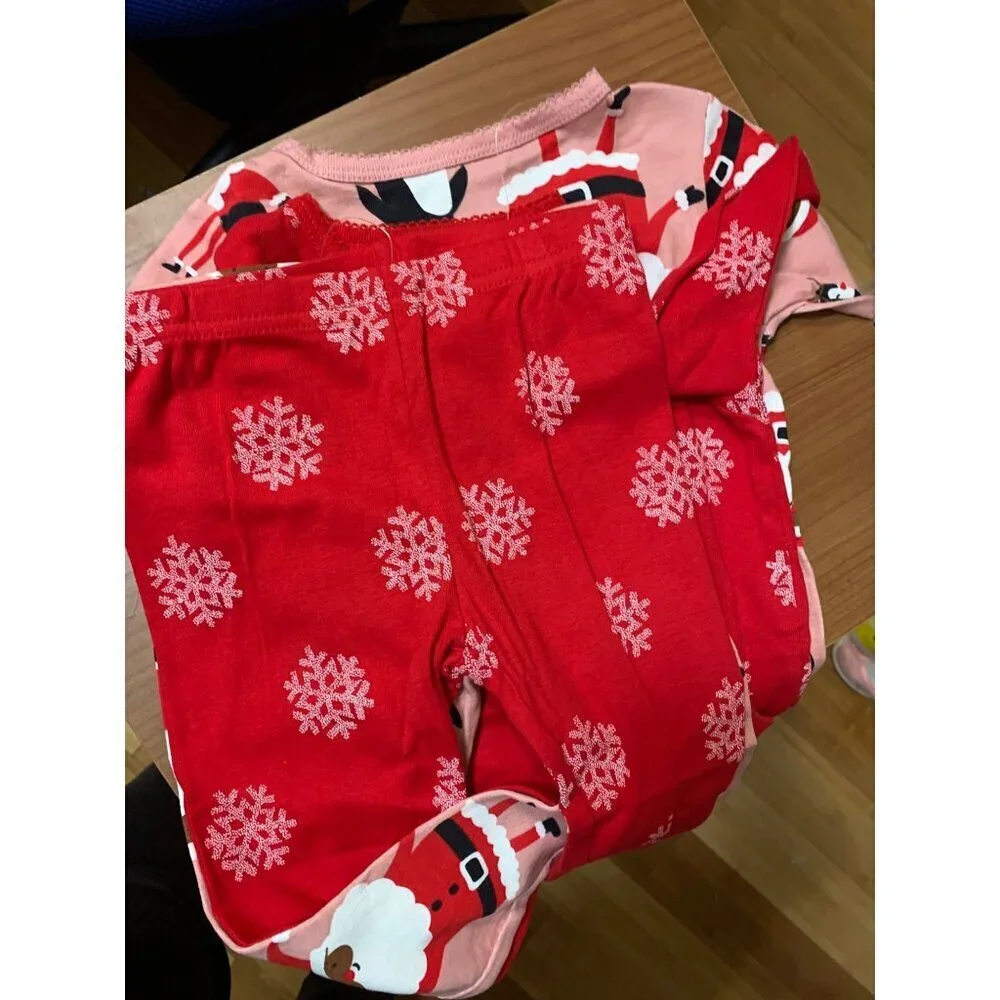 NWT Carters Christmas Pajamas Size 2T 4 Pieces Unisex African Santa Red Pink AE2